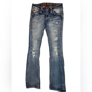 Rock Revival Blue Boot Cut Jeans with Distressed Details